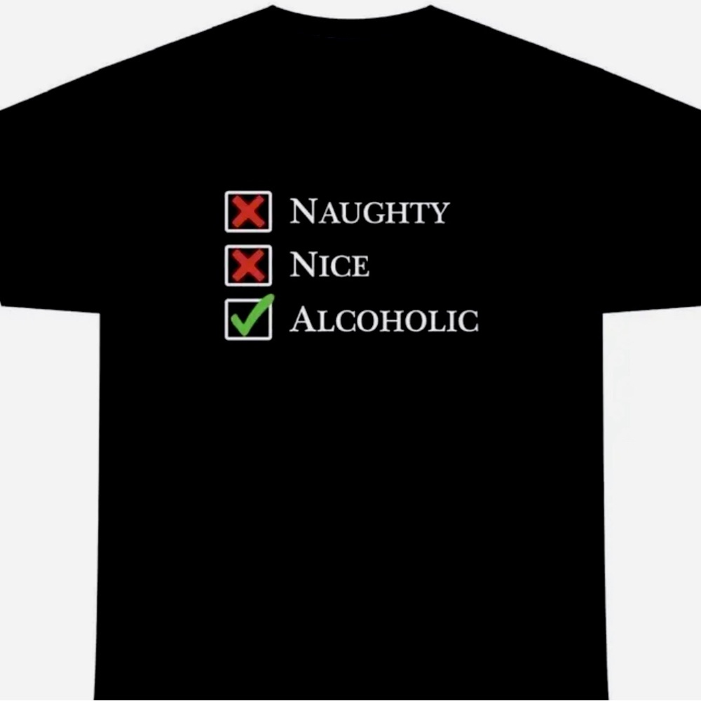Naughty Nice Alcoholic black t-shirt #christmas